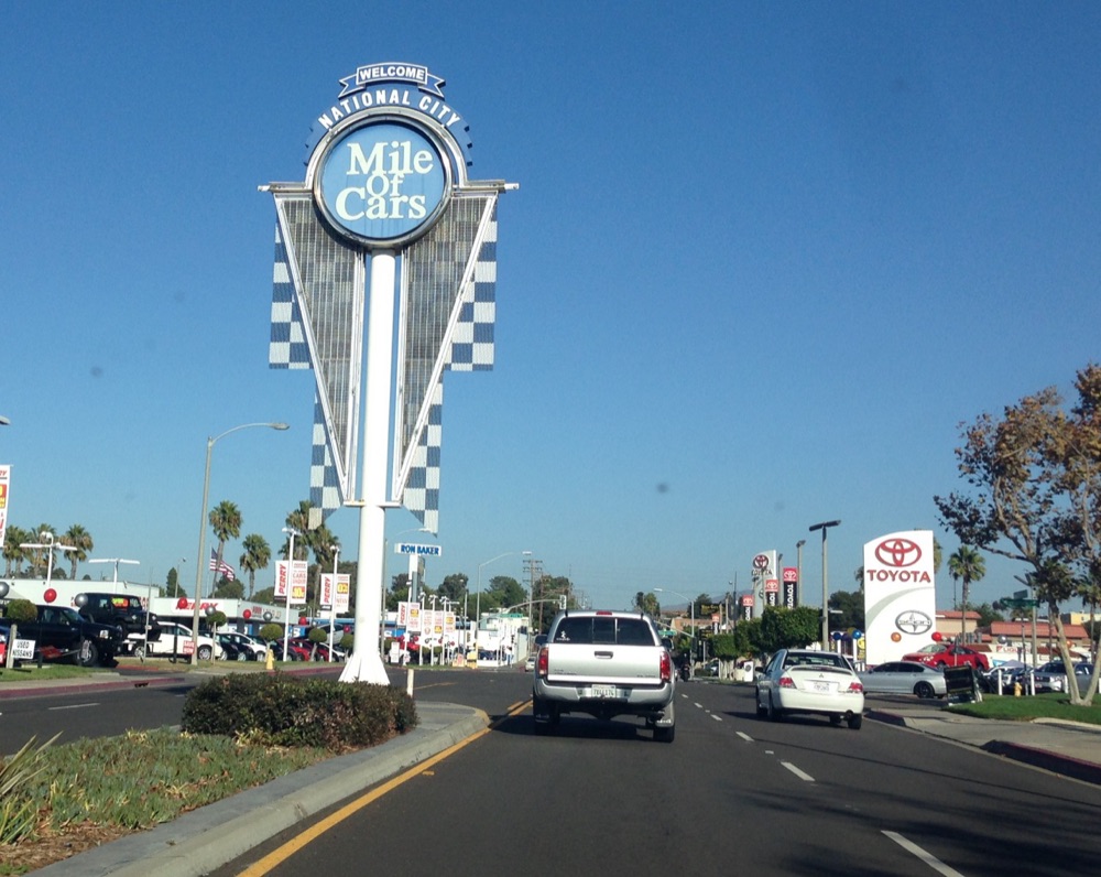 The Mile of Cars sign on National City Boulevard in National City